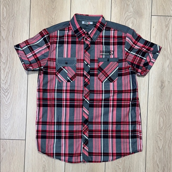 RIVET61 Other - NWOT - RIVIT61 Red and Gray Casual Button Down Shirt with Plaid Design